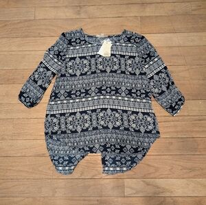 Nwt Women's Pink Republic Navy Blue And White Peasant Blouse Size W